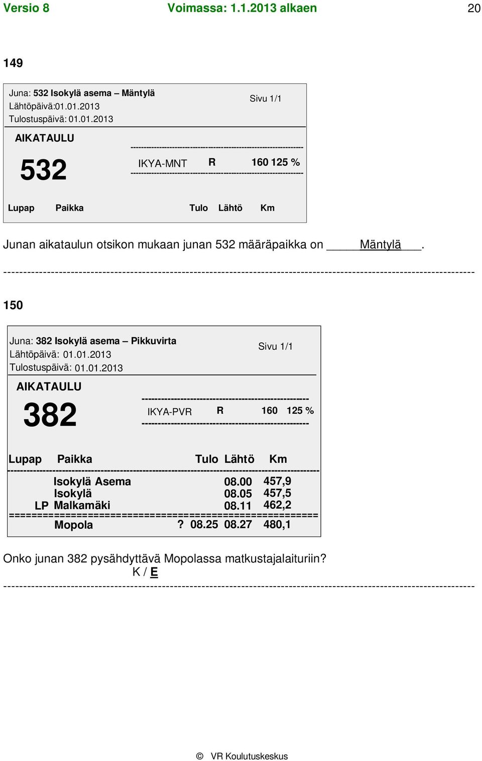 ------------------------------------------------------------------- Lupap Paikka Tulo Lähtö Km Junan aikataulun otsikon mukaan junan 532 määräpaikka on Mäntylä.