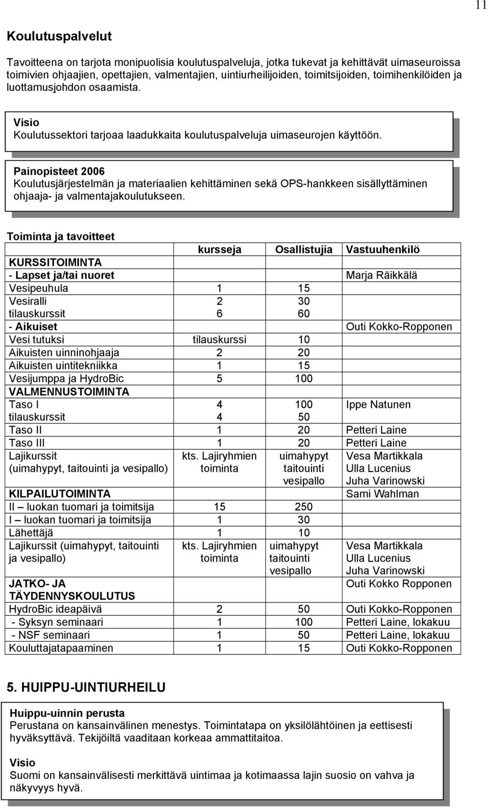 Painopisteet 2006 Koulutusjärjestelmän ja materiaalien kehittäminen sekä OPS-hankkeen sisällyttäminen ohjaaja- ja valmentajakoulutukseen.