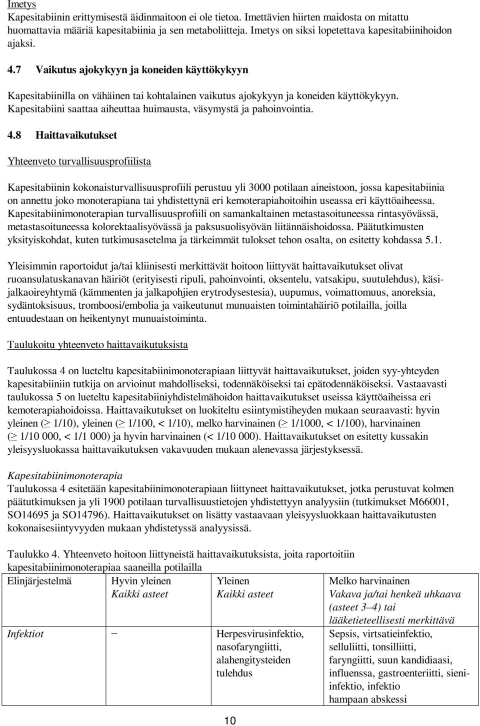 Kapesitabiini saattaa aiheuttaa huimausta, väsymystä ja pahoinvointia. 4.