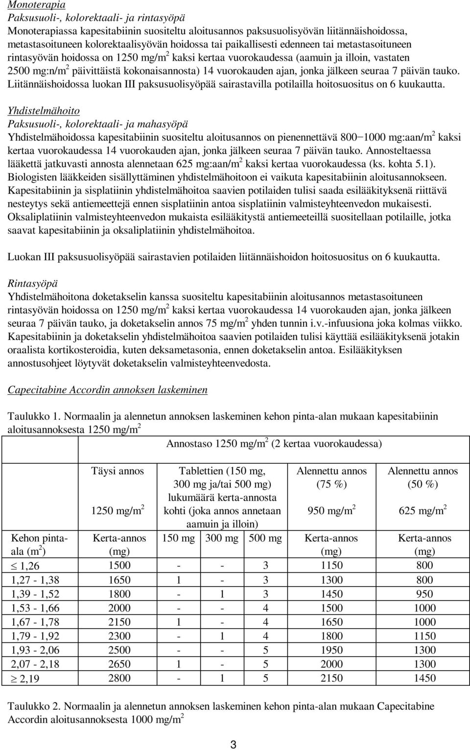 jonka jälkeen seuraa 7 päivän tauko. Liitännäishoidossa luokan III paksusuolisyöpää sairastavilla potilailla hoitosuositus on 6 kuukautta.