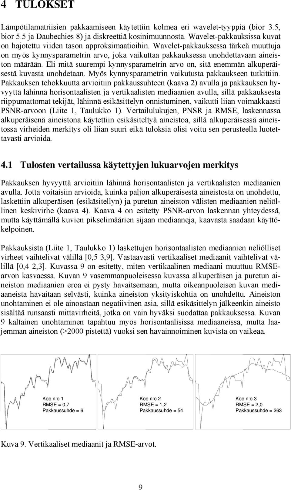 Wavelet-pakkauksessa tärkeä muuttuja on myös kynnysparametrin arvo, joka vaikuttaa pakkauksessa unohdettavaan aineiston määrään.