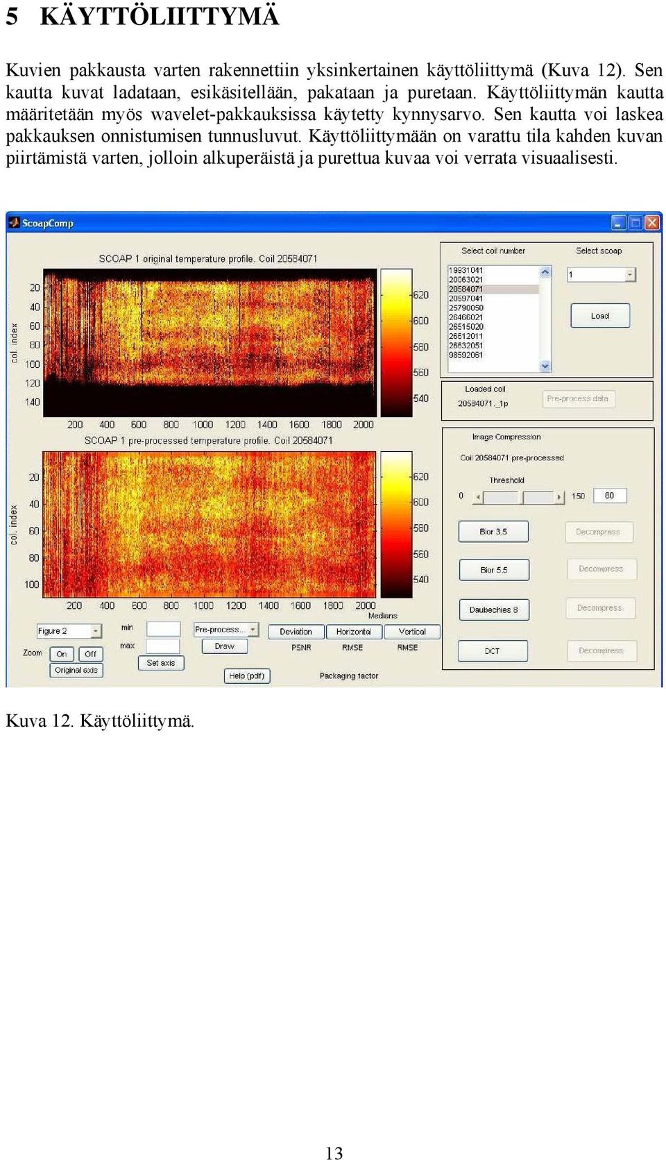 Käyttöliittymän kautta määritetään myös wavelet-pakkauksissa käytetty kynnysarvo.