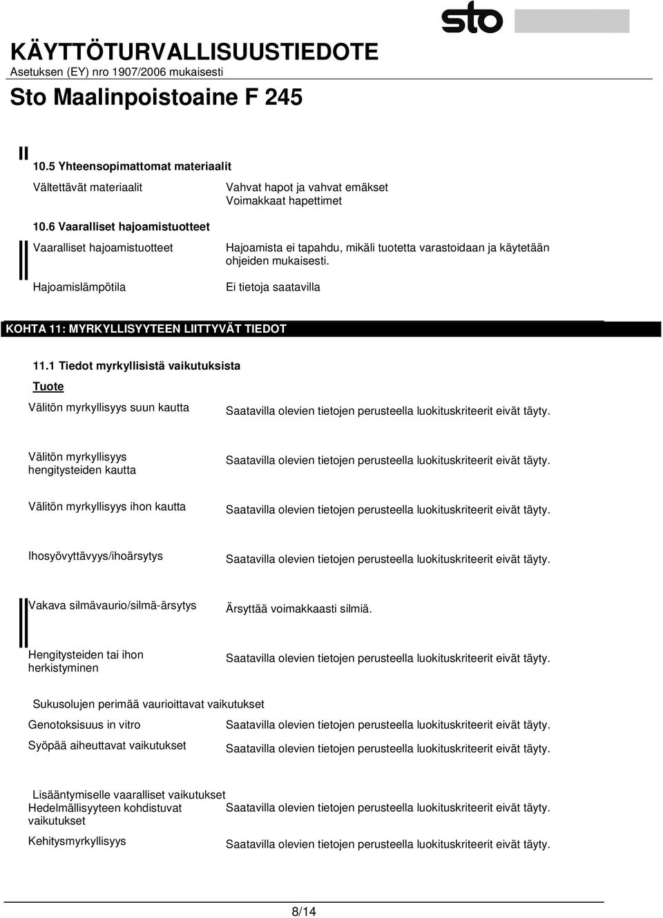 KOHTA 11: MYRKYLLISYYTEEN LIITTYVÄT TIEDOT 11.