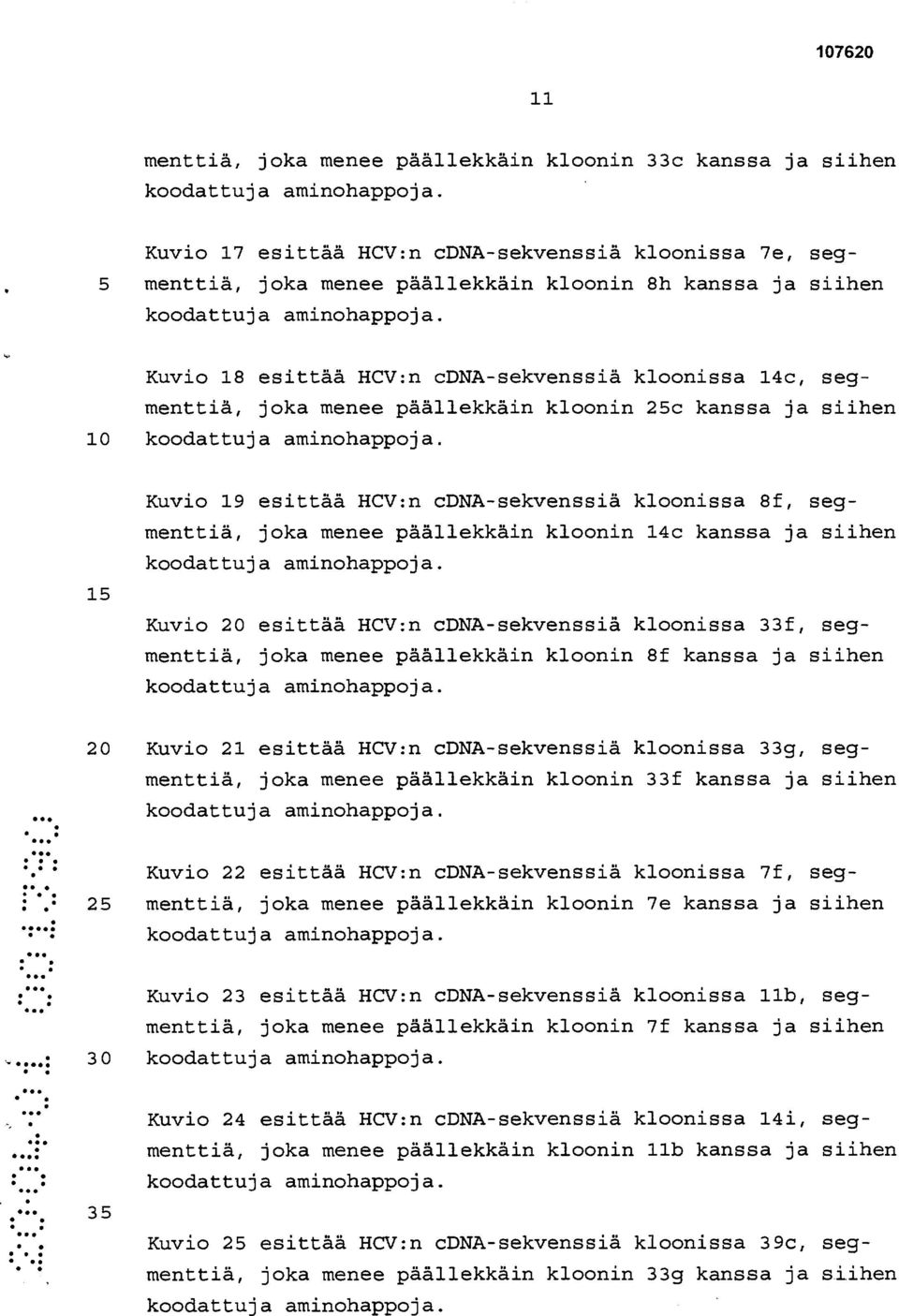 Kuvio 18 esittää HCV:n cdna-sekvenssiä kloonissa 14c, segmenttiä, joka menee päällekkäin kloonin 25c kanssa ja siihen 10 koodattuja aminohappoja.