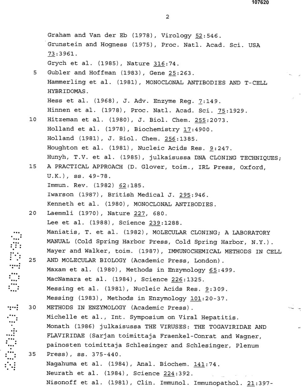 (1980), J. Biol. Chem. 255:2073. Holland et al. (1978), Biochemistry 17:4900. Holland (1981), J. Biol. Chem. 256:1385. Houghton et al. (1981), Nucleic Acids Res. 9:247. Hunyh, T.V. et al. (1985), julkaisussa DNA CLONING TECHNIQUES; 15 A PRACTICAL APPROACH (D.