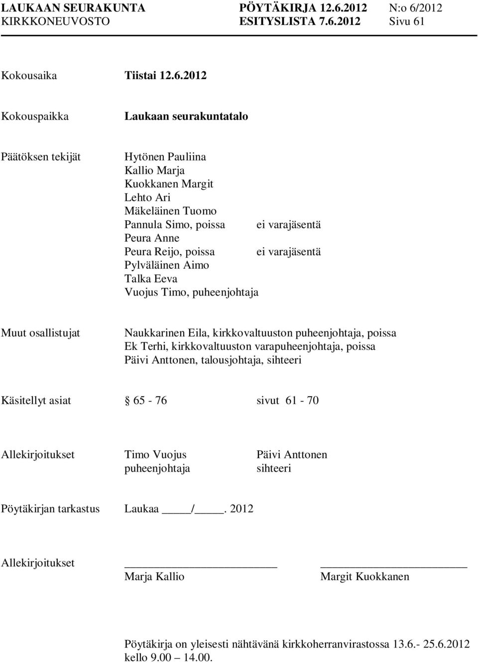 Kokousaika Tiistai 12.6.