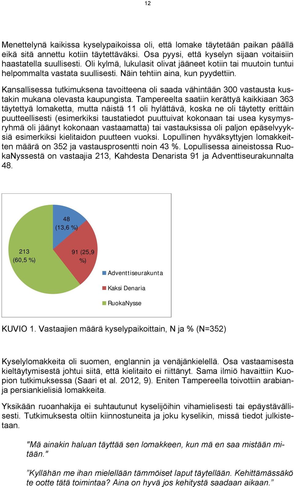 Kansallisessa tutkimuksena tavoitteena oli saada vähintään 300 vastausta kustakin mukana olevasta kaupungista.