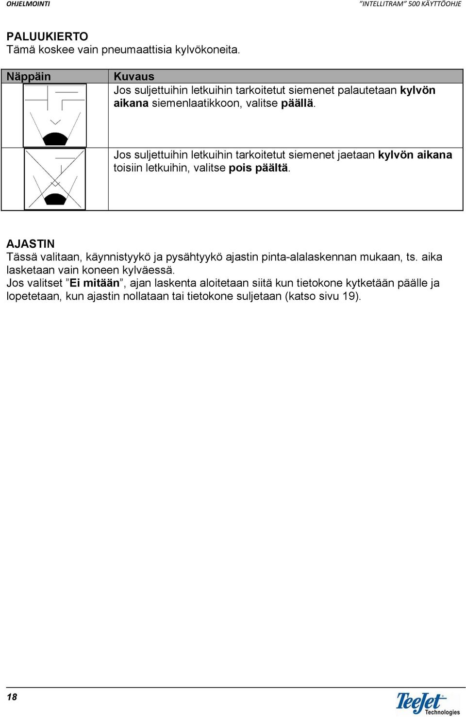 Jos suljettuihin letkuihin tarkoitetut siemenet jaetaan kylvön aikana toisiin letkuihin, valitse pois päältä.