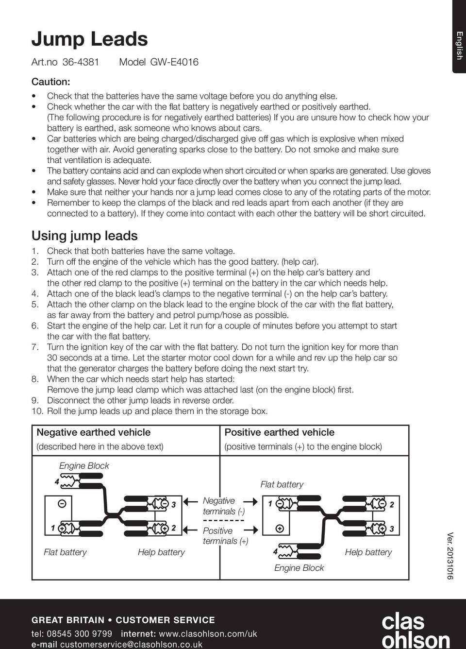 (The following procedure is for negatively earthed batteries) If you are unsure how to check how your battery is earthed, ask someone who knows about cars.