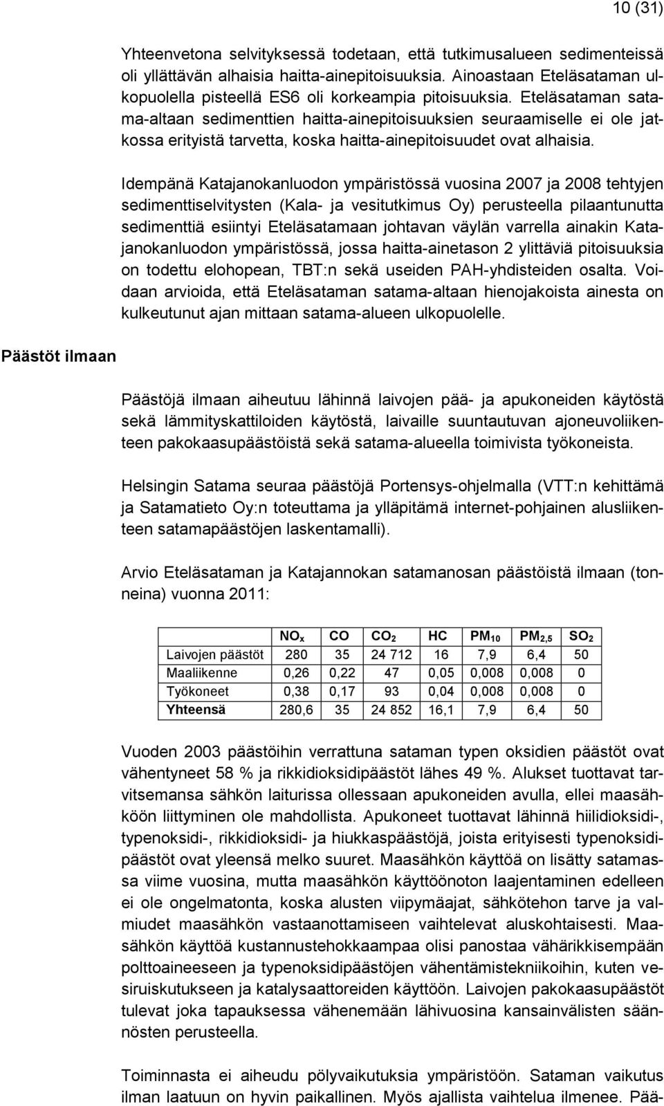 Eteläsataman satama-altaan sedimenttien haitta-ainepitoisuuksien seuraamiselle ei ole jatkossa erityistä tarvetta, koska haitta-ainepitoisuudet ovat alhaisia.