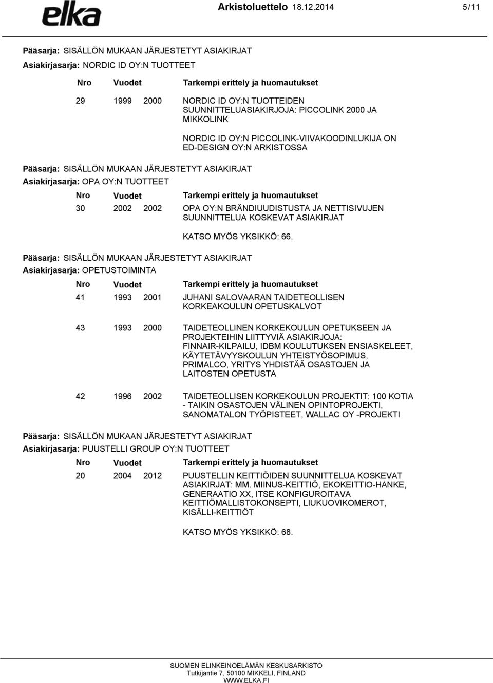 ARKISTOSSA Asiakirjasarja: OPA OY:N TUOTTEET 30 41 1993 OPA OY:N BRÄNDIUUDISTUSTA JA NETTISIVUJEN SUUNNITTELUA KOSKEVAT ASIAKIRJAT KATSO MYÖS YKSIKKÖ: 66.