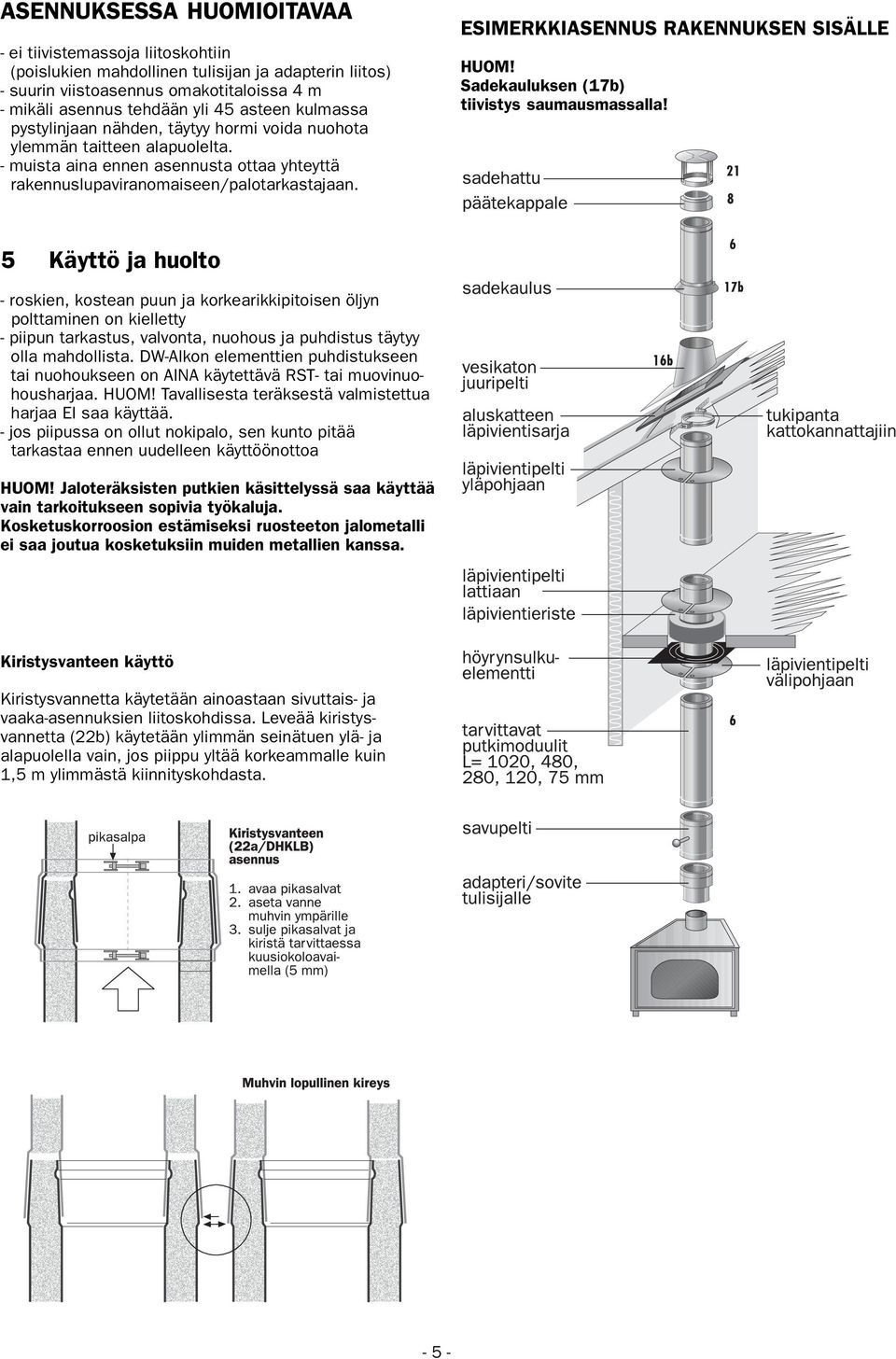 ESIMERKKIASENNUS RAKENNUKSEN SISÄLLE HUOM! Sadekauluksen (17b) tiivistys saumausmassalla!