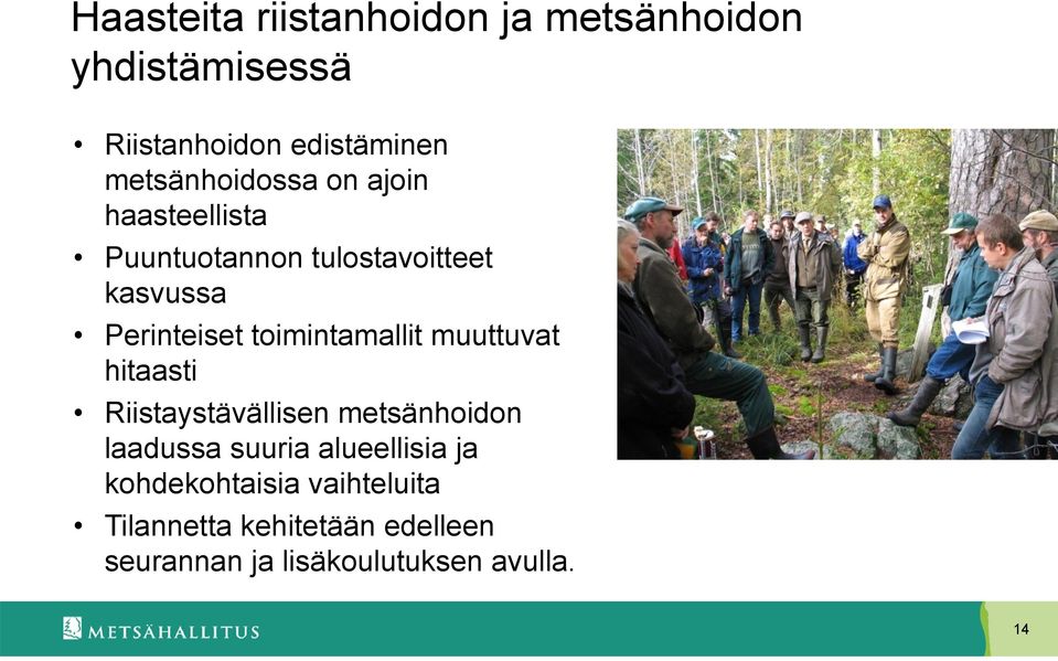 toimintamallit muuttuvat hitaasti Riistaystävällisen metsänhoidon laadussa suuria