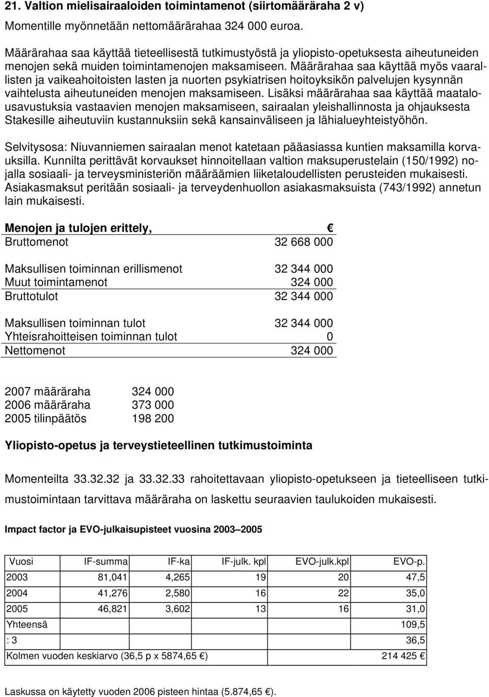 Määrärahaa saa käyttää myös vaarallisten ja vaikeahoitoisten lasten ja nuorten psykiatrisen hoitoyksikön palvelujen kysynnän vaihtelusta aiheutuneiden menojen maksamiseen.