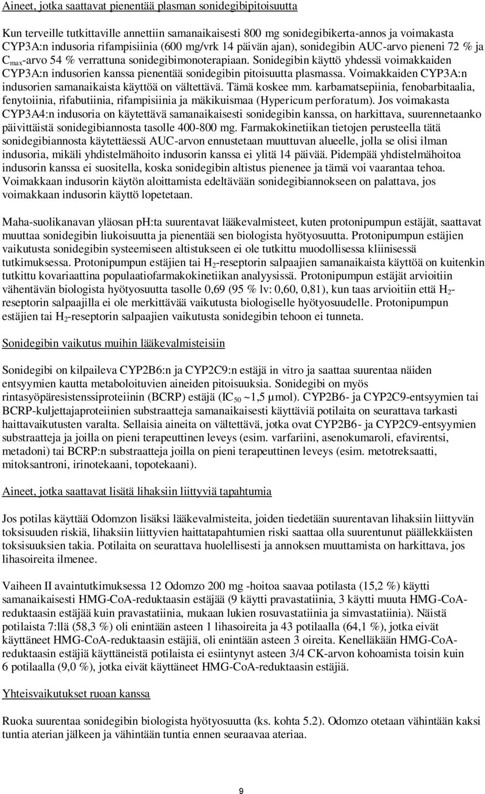 Sonidegibin käyttö yhdessä voimakkaiden CYP3A:n indusorien kanssa pienentää sonidegibin pitoisuutta plasmassa. Voimakkaiden CYP3A:n indusorien samanaikaista käyttöä on vältettävä. Tämä koskee mm.