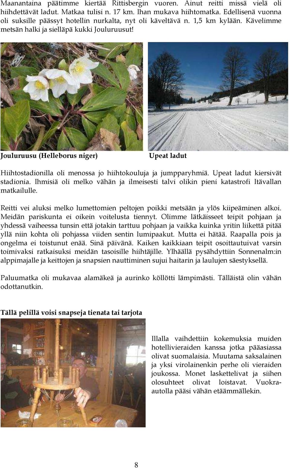 Jouluruusu (Helleborus niger) Upeat ladut Hiihtostadionilla oli menossa jo hiihtokouluja ja jumpparyhmiä. Upeat ladut kiersivät stadionia.