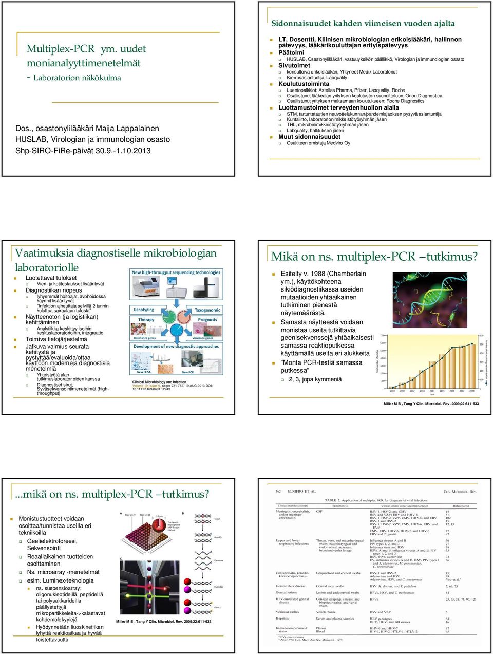 2013 LT, Dosentti, Kliinisen mikrobiologian erikoislääkäri, hallinnon pätevyys, lääkärikouluttajan erityispätevyys Päätoimi HUSLAB, Osastonylilääkäri, vastuuyksikön päällikkö, Virologian ja