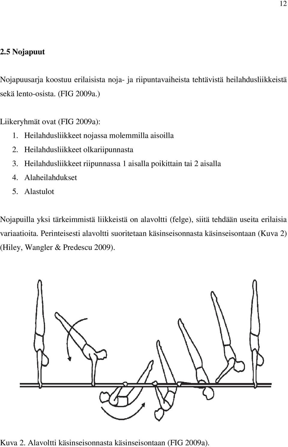 Heilahdusliikkeet riipunnassa 1 aisalla poikittain tai 2 aisalla 4. Alaheilahdukset 5.