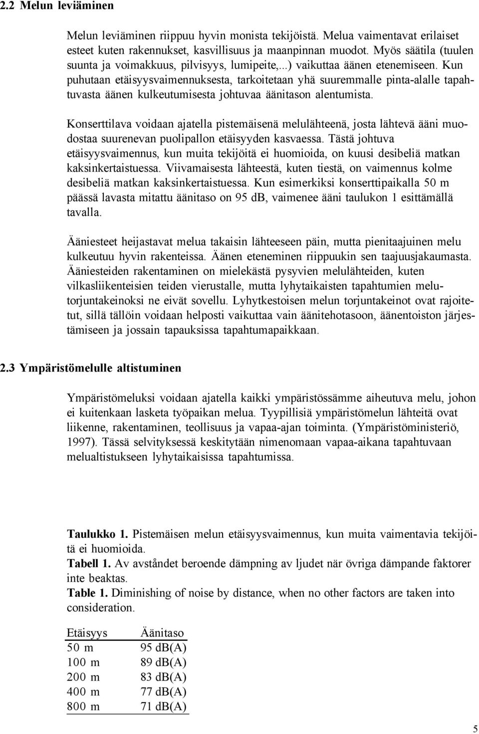 Kun puhutaan etäisyysvaimennuksesta, tarkoitetaan yhä suuremmalle pinta-alalle tapahtuvasta äänen kulkeutumisesta johtuvaa äänitason alentumista.