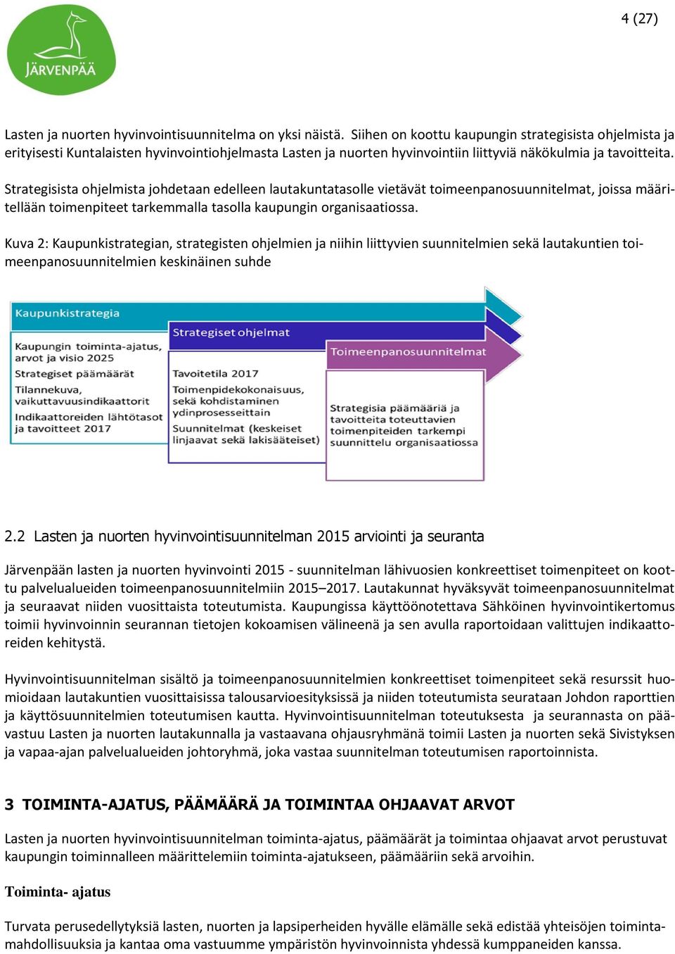 Strategisista ohjelmista johdetaan edelleen lautakuntatasolle vietävät toimeenpanosuunnitelmat, joissa määritellään toimenpiteet tarkemmalla tasolla kaupungin organisaatiossa.