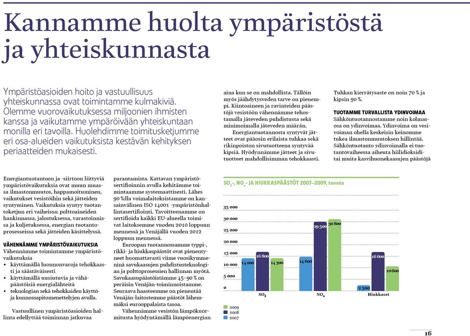 Huolehdimme toimitusketjumme eri osa-alueiden vaikutuksista kestävän kehityksen periaatteiden mukaisesti. aina kun se on mahdollista. Tällöin myös jäähdytysveden tarve on pienempi.