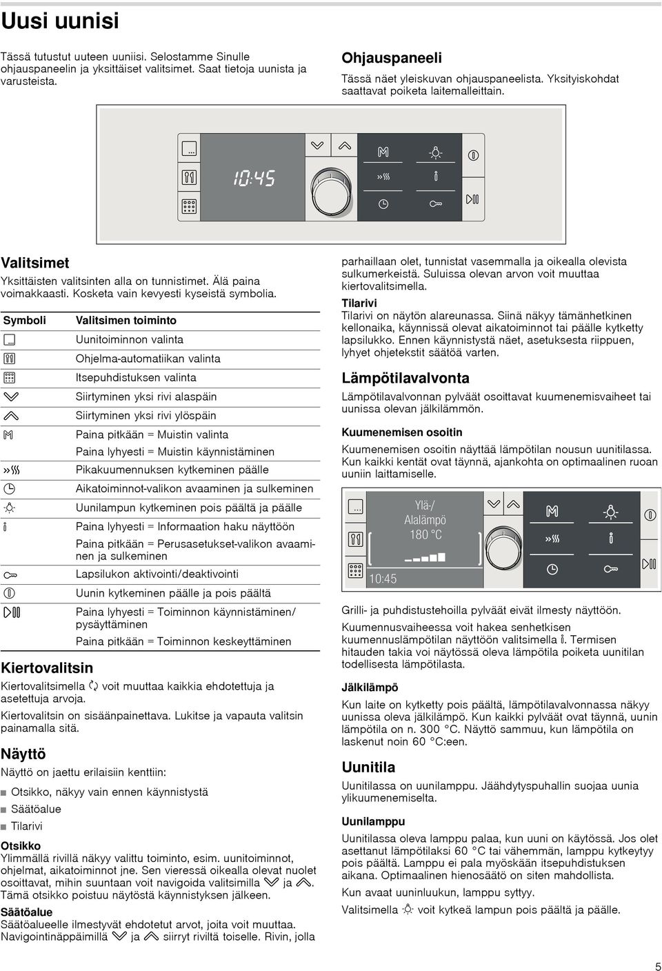 Symboli Kiertovalitsin Kiertovalitsimella [ voit muuttaa kaikkia ehdotettuja ja asetettuja arvoja. Kiertovalitsin on sisäänpainettava. Lukitse ja vapauta valitsin painamalla sitä.