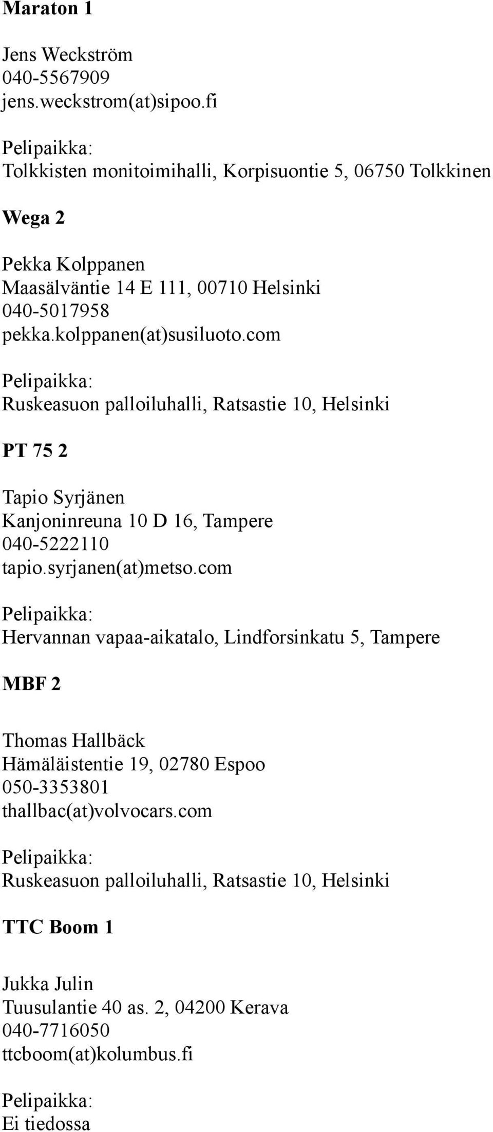 kolppanen(at)susiluoto.com PT 75 2 Tapio Syrjänen Kanjoninreuna 10 D 16, Tampere 040-5222110 tapio.syrjanen(at)metso.
