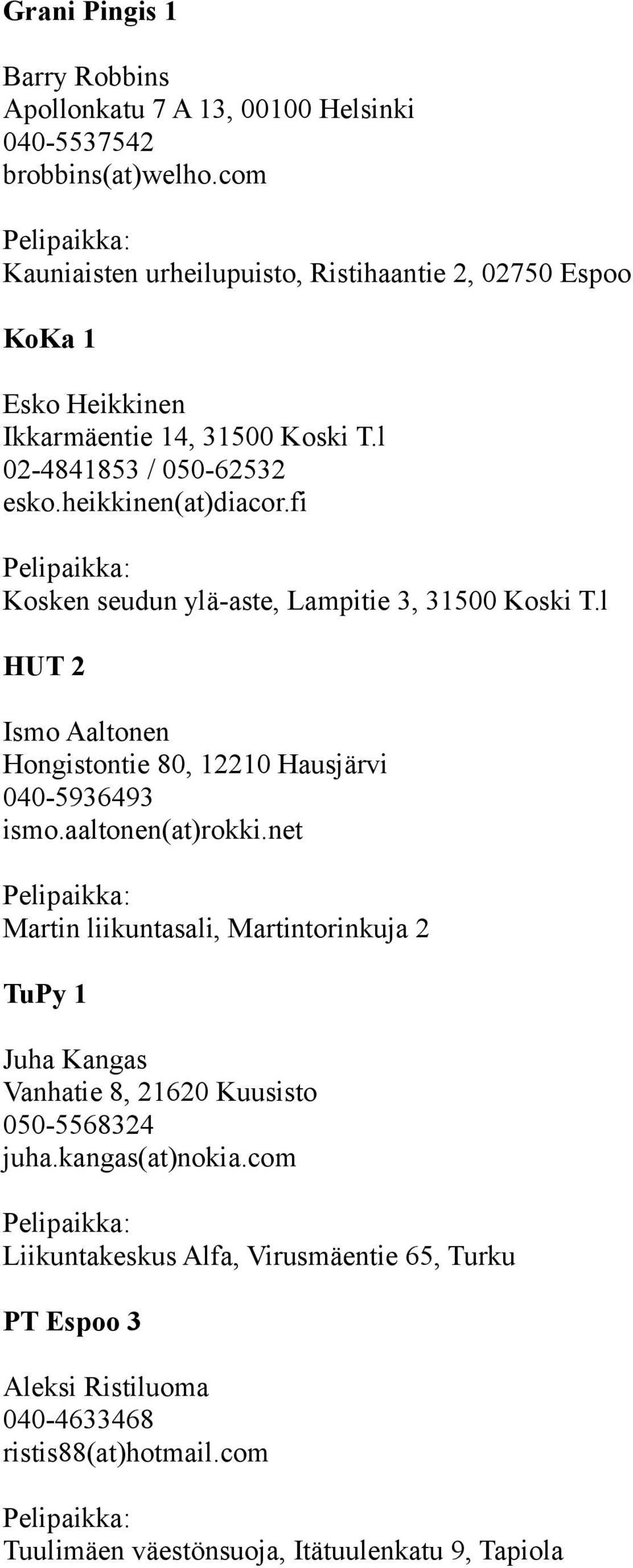 fi Kosken seudun ylä-aste, Lampitie 3, 31500 Koski T.l HUT 2 Ismo Aaltonen Hongistontie 80, 12210 Hausjärvi 040-5936493 ismo.aaltonen(at)rokki.