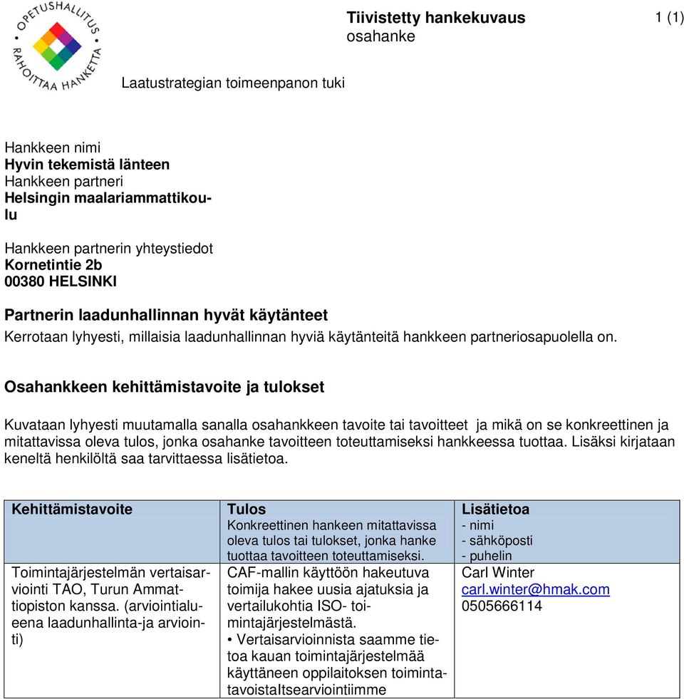 Lisäksi kirjataan Toimintajärjestelmän vertaisarviointi TAO, Turun Ammattiopiston kanssa.