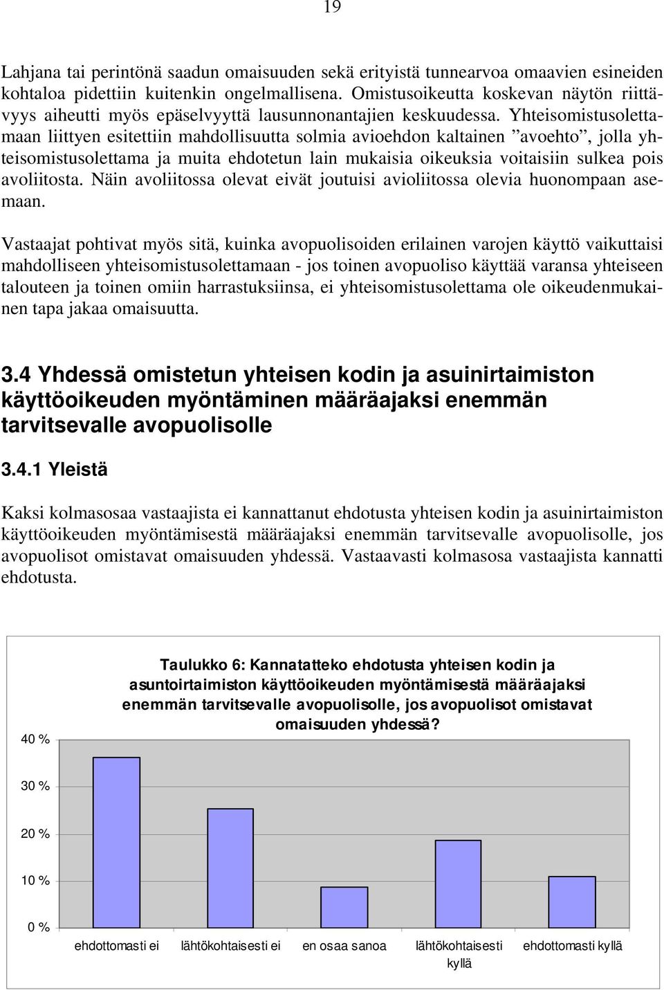 Yhteisomistusolettamaan liittyen esitettiin mahdollisuutta solmia avioehdon kaltainen avoehto, jolla yhteisomistusolettama ja muita ehdotetun lain mukaisia oikeuksia voitaisiin sulkea pois