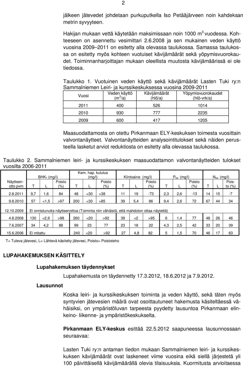 Toiminnanharjoittajan mukaan oleellista muutosta kävijämäärissä ei ole tiedossa. Taulukko 1.