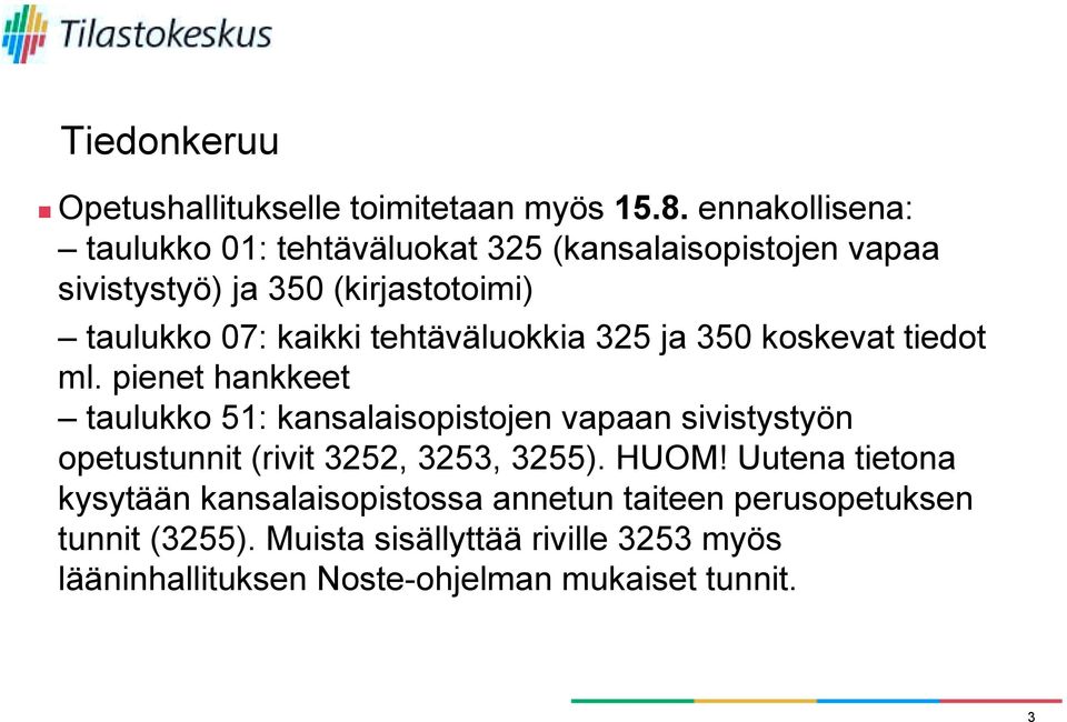 tehtäväluokkia 325 ja 350 koskevat tiedot ml.