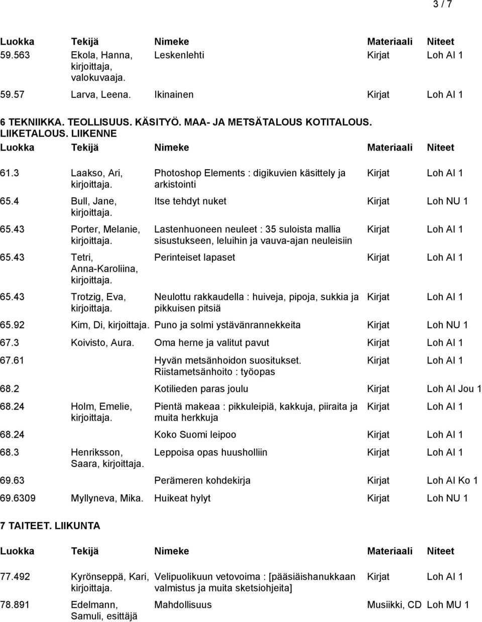 43 Trotzig, Eva, Photoshop Elements : digikuvien käsittely ja arkistointi Itse tehdyt nuket Kirjat Loh NU 1 Lastenhuoneen neuleet : 35 suloista mallia sisustukseen, leluihin ja vauva-ajan neuleisiin