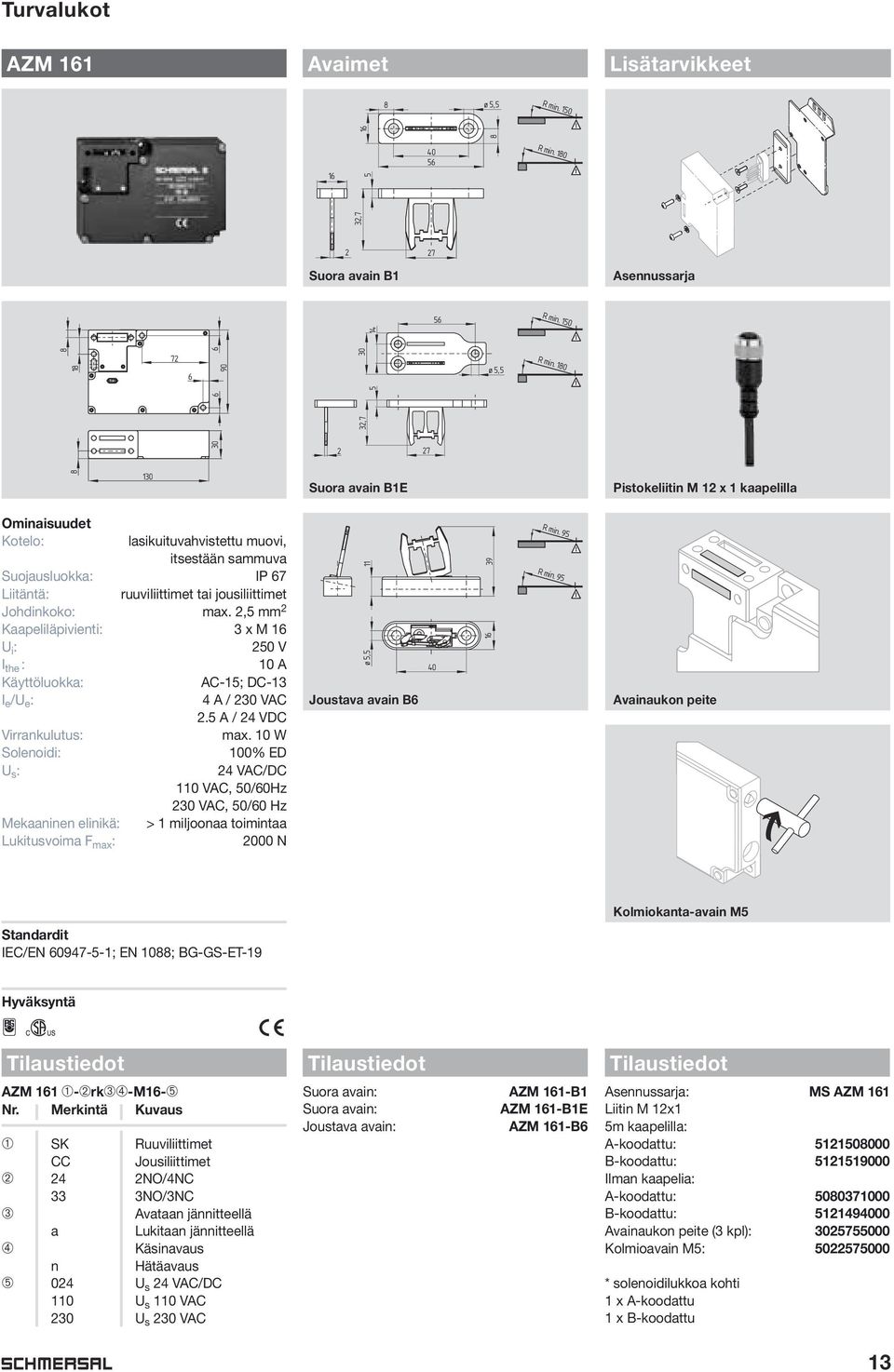 A Käyttöluokka: AC-15; DC-13 I e /U e : 4 A / 2 VAC 2.5 A / 24 VDC Virrankulutus: max.