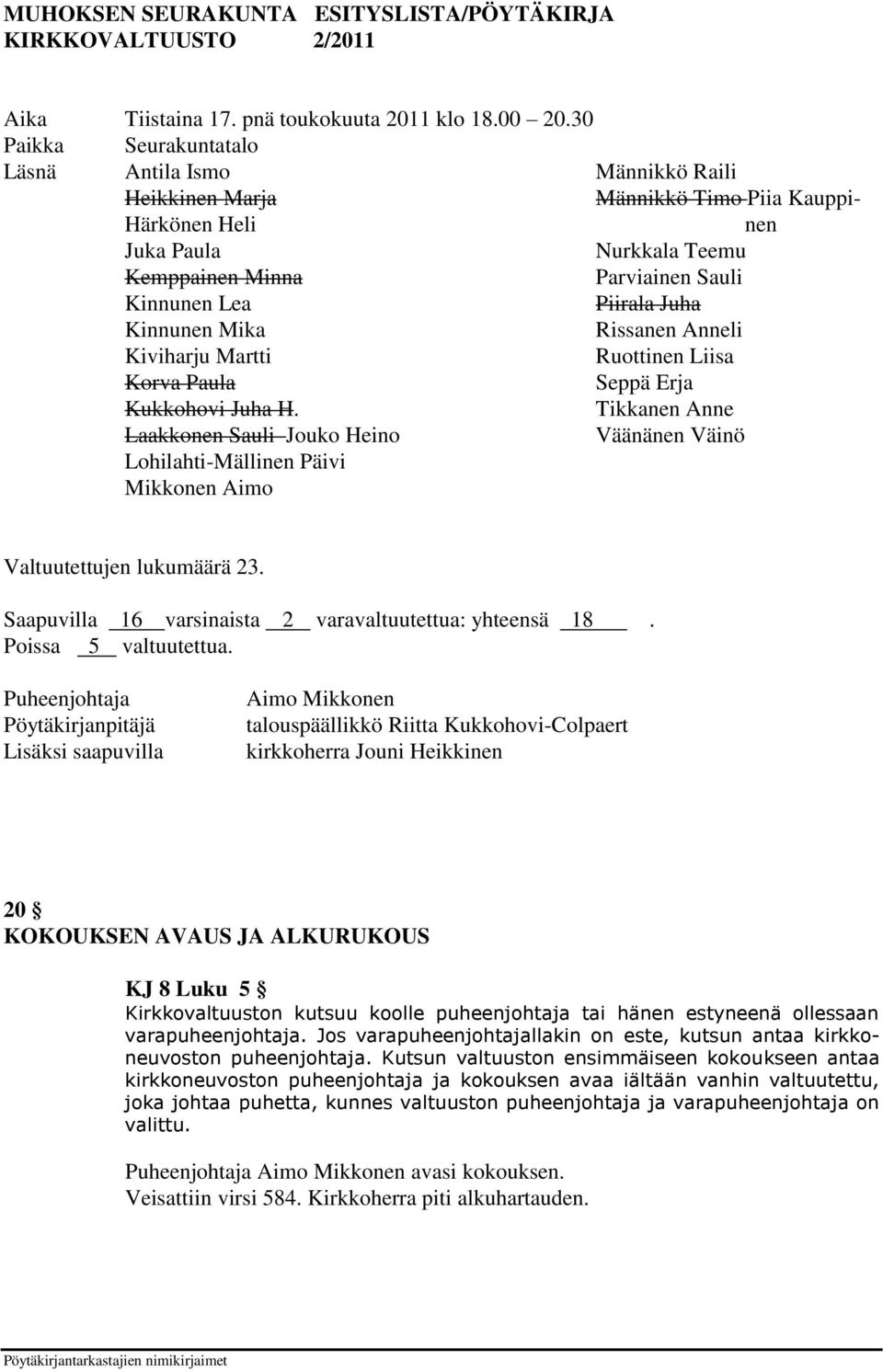 Laakkonen Sauli Jouko Heino Lohilahti-Mällinen Päivi Mikkonen Aimo Männikkö Raili Männikkö Timo Piia Kauppinen Nurkkala Teemu Parviainen Sauli Piirala Juha Rissanen Anneli Ruottinen Liisa Seppä Erja