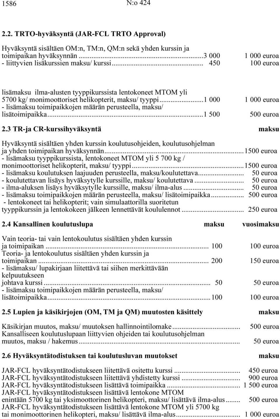 ..1 000 1 000 euroa - lisämaksu toimipaikkojen määrän perusteella, maksu/ lisätoimipaikka...1 500 500 euroa 2.