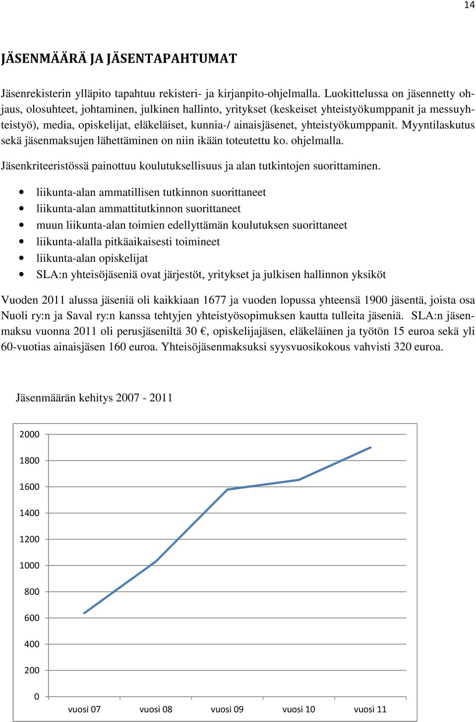 yhteistyökumppanit. Myyntilaskutus sekä jäsenmaksujen lähettäminen on niin ikään toteutettu ko. ohjelmalla. Jäsenkriteeristössä painottuu koulutuksellisuus ja alan tutkintojen suorittaminen.