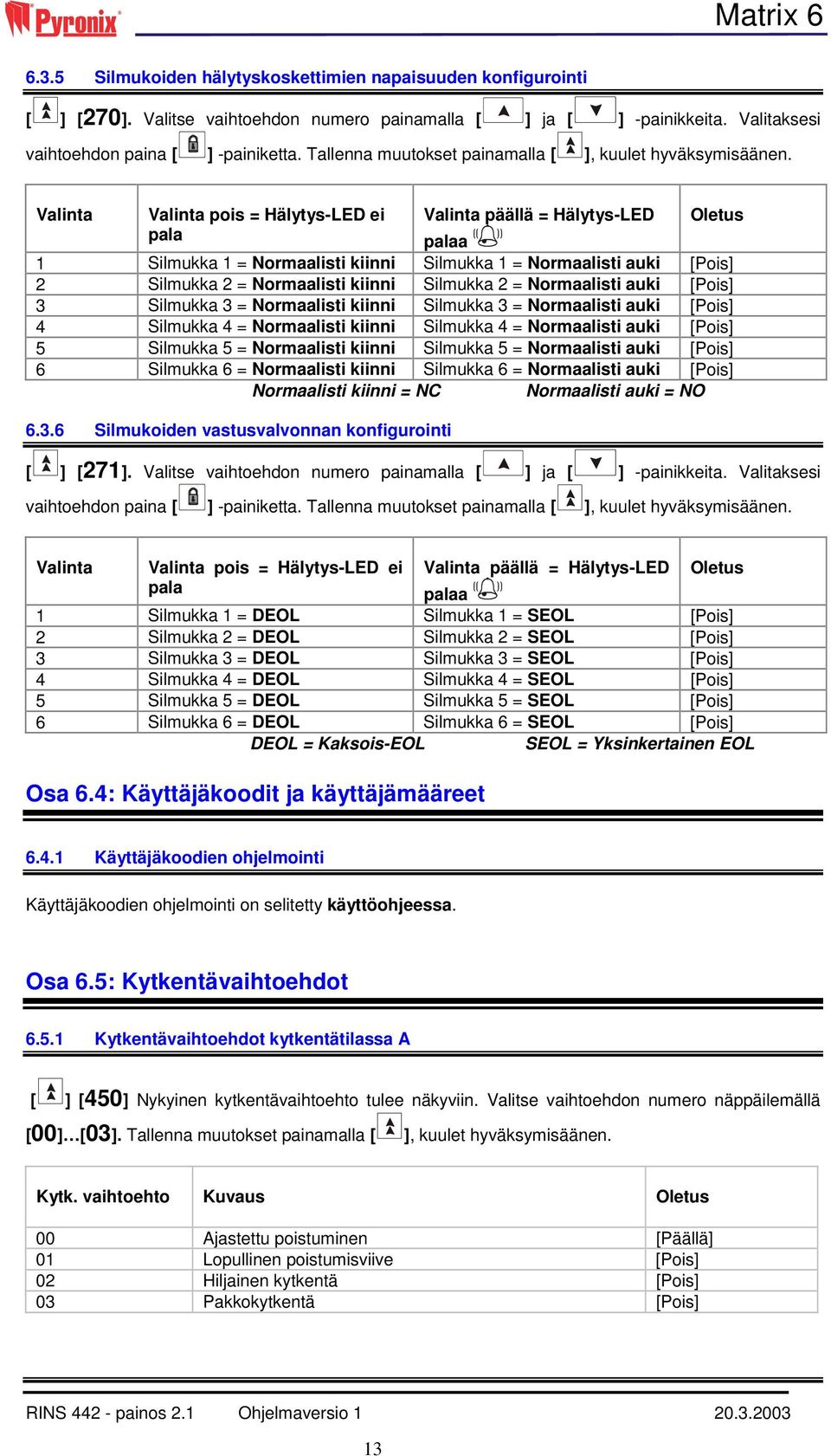 Silmukka 2 = Normaalisti kiinni Silmukka 2 = Normaalisti auki [Pois] 3 Silmukka 3 = Normaalisti kiinni Silmukka 3 = Normaalisti auki [Pois] 4 Silmukka 4 = Normaalisti kiinni Silmukka 4 = Normaalisti