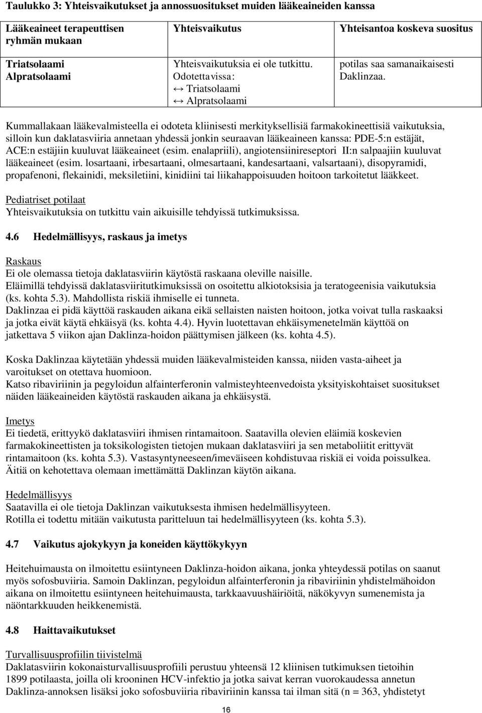 Kummallakaan lääkevalmisteella ei odoteta kliinisesti merkityksellisiä farmakokineettisiä vaikutuksia, silloin kun daklatasviiria annetaan yhdessä jonkin seuraavan lääkeaineen kanssa: PDE-5:n