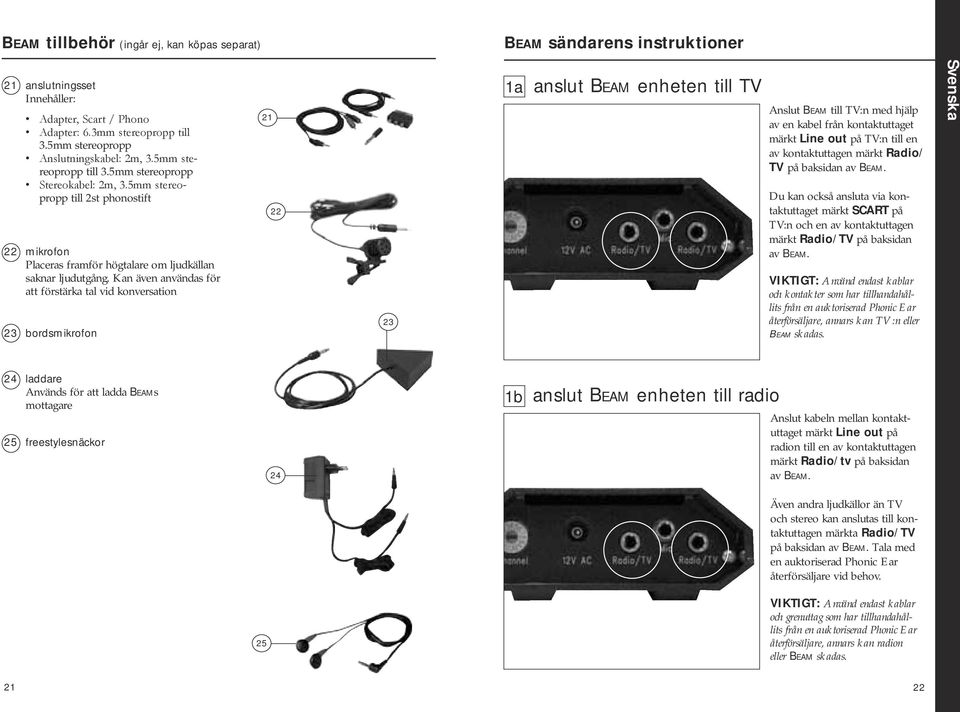 Kan även användas för att förstärka tal vid konversation 3 bordsmikrofon 3 a anslut Beam enheten till TV Anslut Beam till TV:n med hjälp av en kabel från kontaktuttaget märkt Line out på TV:n till en