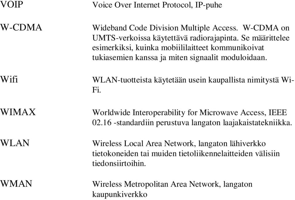 WLAN-tuotteista käytetään usein kaupallista nimitystä Wi- Fi. Worldwide Interoperability for Microwave Access, IEEE 02.