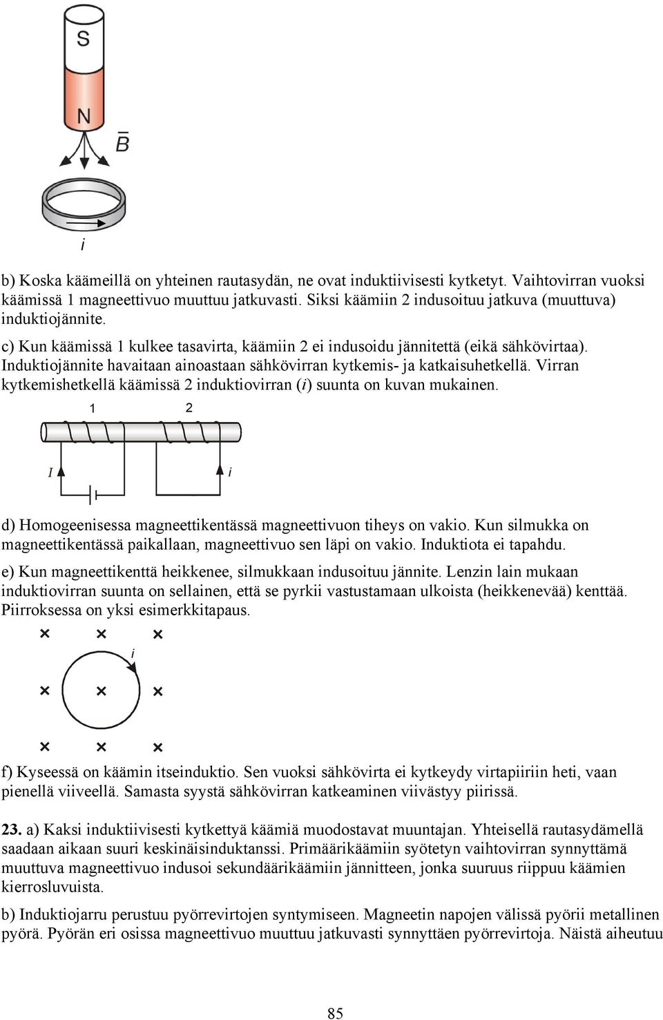 Virran kytkeishetkellä kääissä induktiovirran (i) suunta on kuvan ukainen. I i d) Hoogeenisessa agneettikentässä agneettivuon tiheys on vakio.