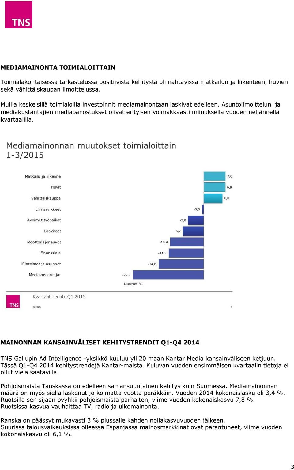 Asuntoilmoittelun ja mediakustantajien mediapanostukset olivat erityisen voimakkaasti miinuksella vuoden neljännellä kvartaalilla.