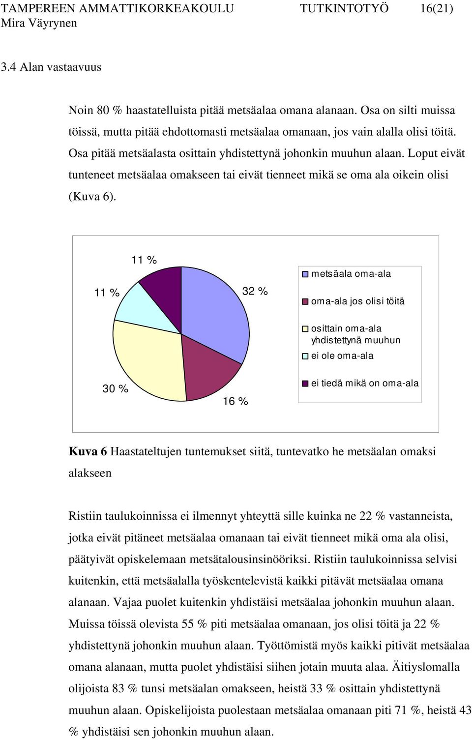 Loput eivät tunteneet metsäalaa omakseen tai eivät tienneet mikä se oma ala oikein olisi (Kuva 6).