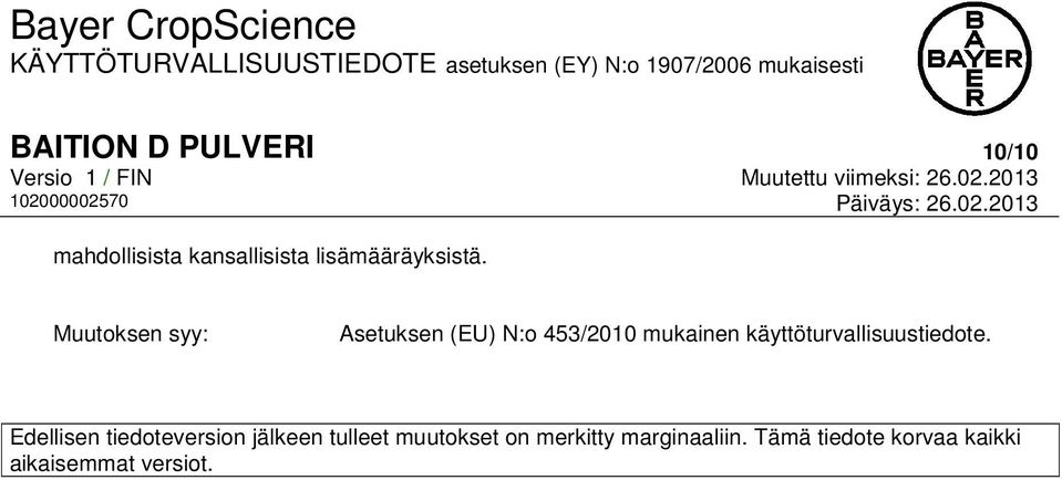 käyttöturvallisuustiedote.