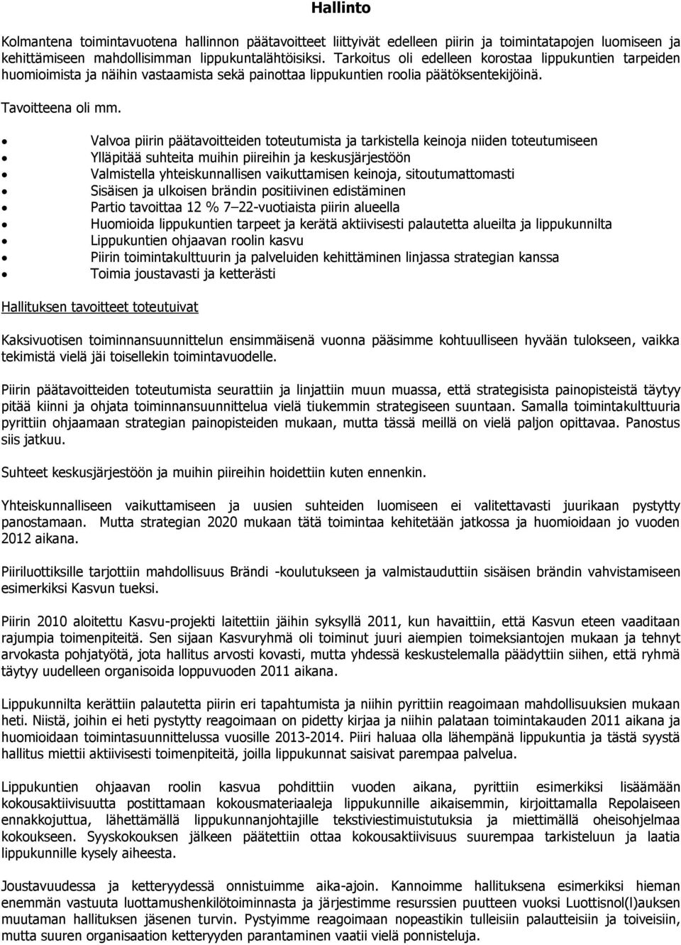 Valvoa piirin päätavoitteiden toteutumista ja tarkistella keinoja niiden toteutumiseen Ylläpitää suhteita muihin piireihin ja keskusjärjestöön Valmistella yhteiskunnallisen vaikuttamisen keinoja,