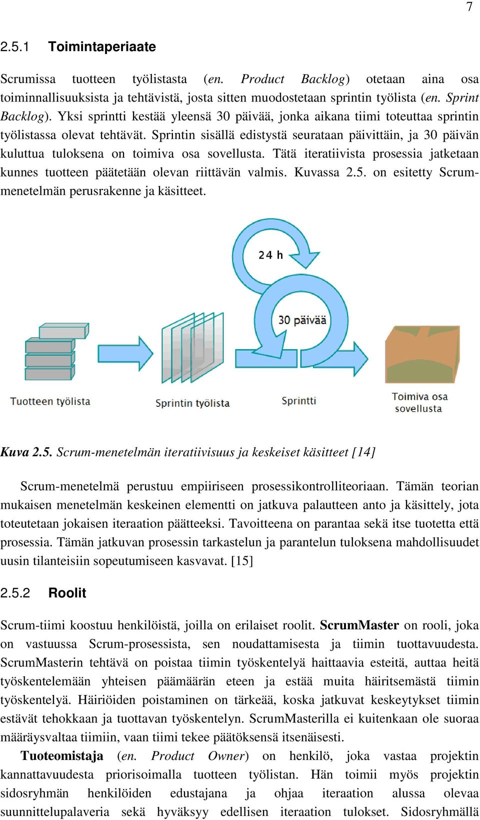 Sprintin sisällä edistystä seurataan päivittäin, ja 30 päivän kuluttua tuloksena on toimiva osa sovellusta. Tätä iteratiivista prosessia jatketaan kunnes tuotteen päätetään olevan riittävän valmis.