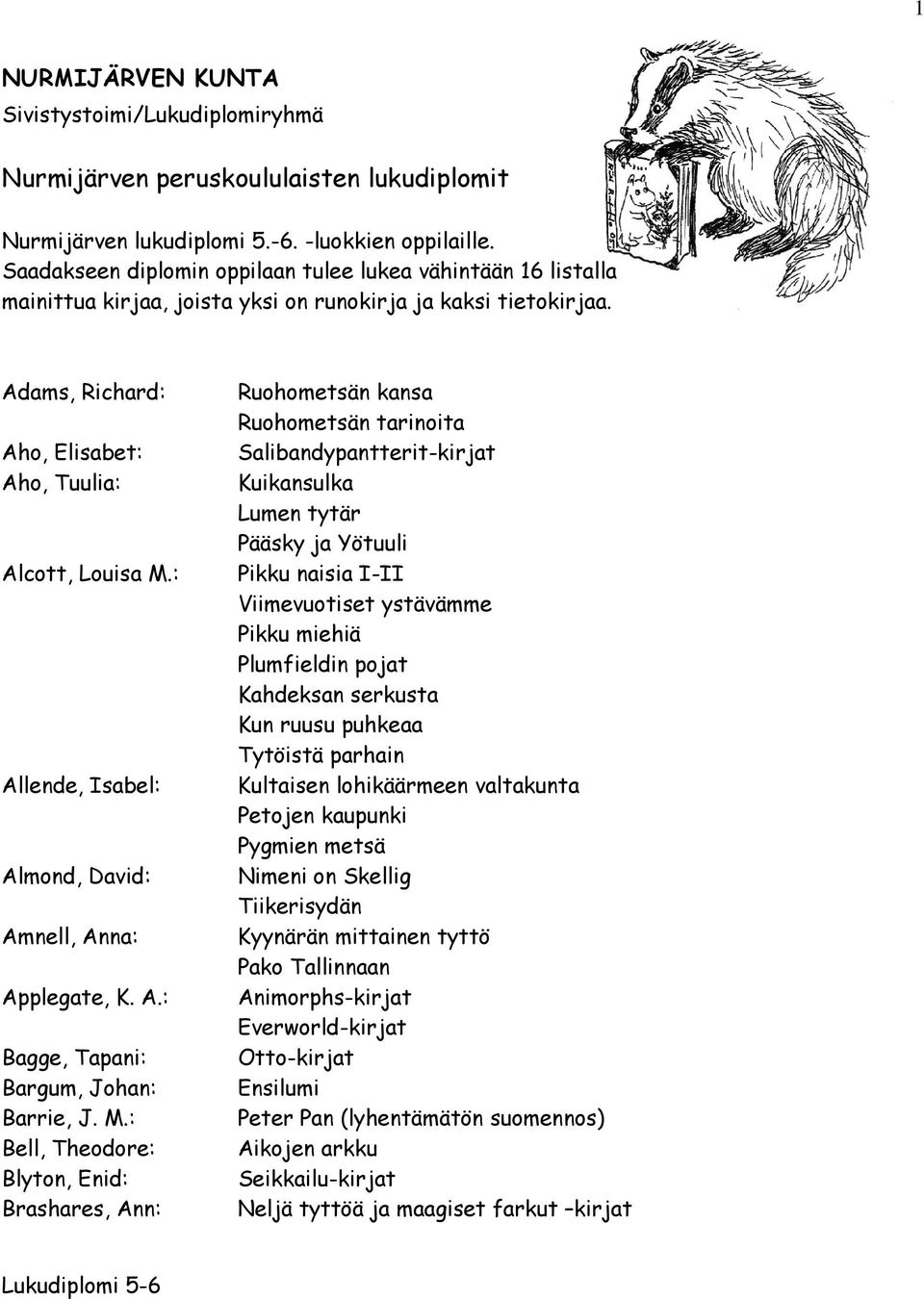 : Allende, Isabel: Almond, David: Amnell, Anna: Applegate, K. A.: Bagge, Tapani: Bargum, Johan: Barrie, J. M.