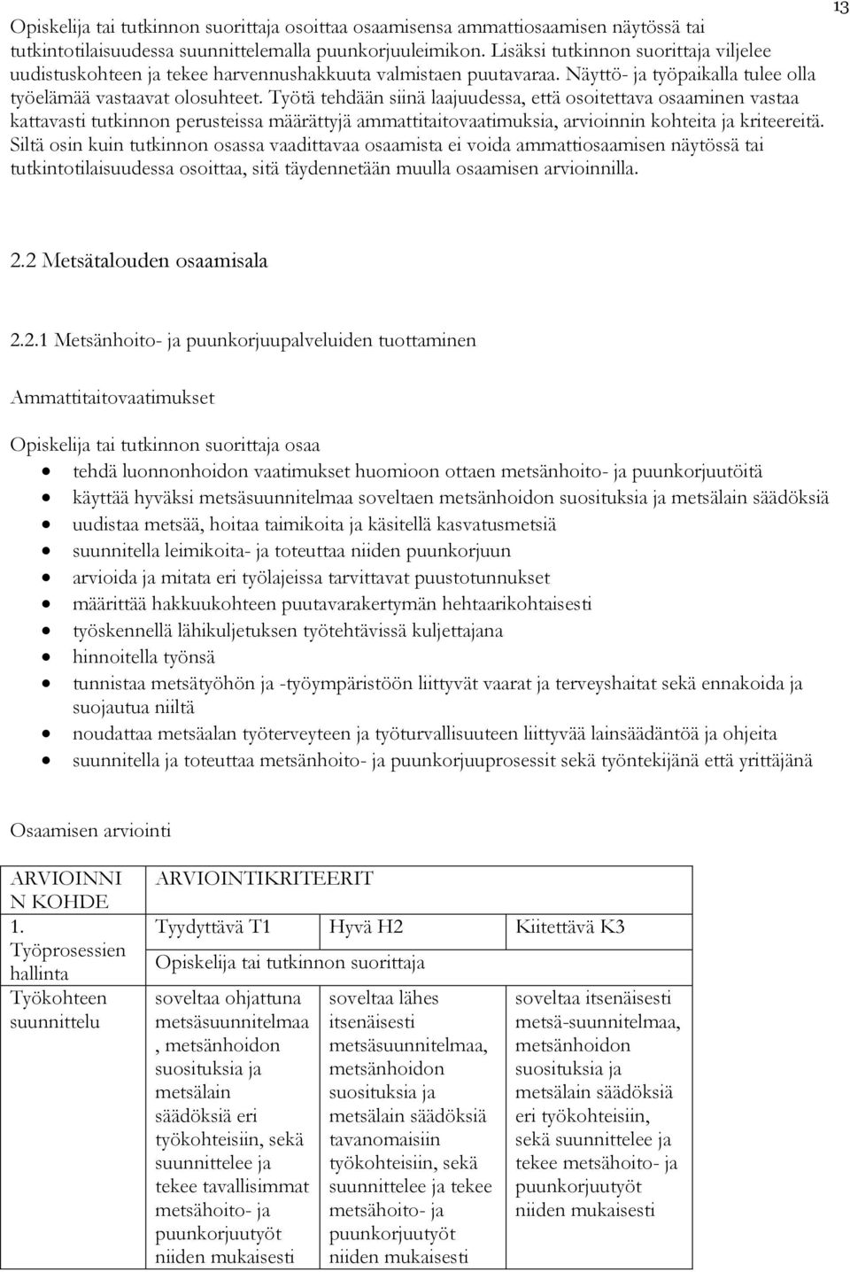 Työtä tehdään siinä laajuudessa, että osoitettava osaaminen vastaa kattavasti tutkinnon perusteissa määrättyjä ammattitaitovaatimuksia, arvioinnin kohteita ja kriteereitä.