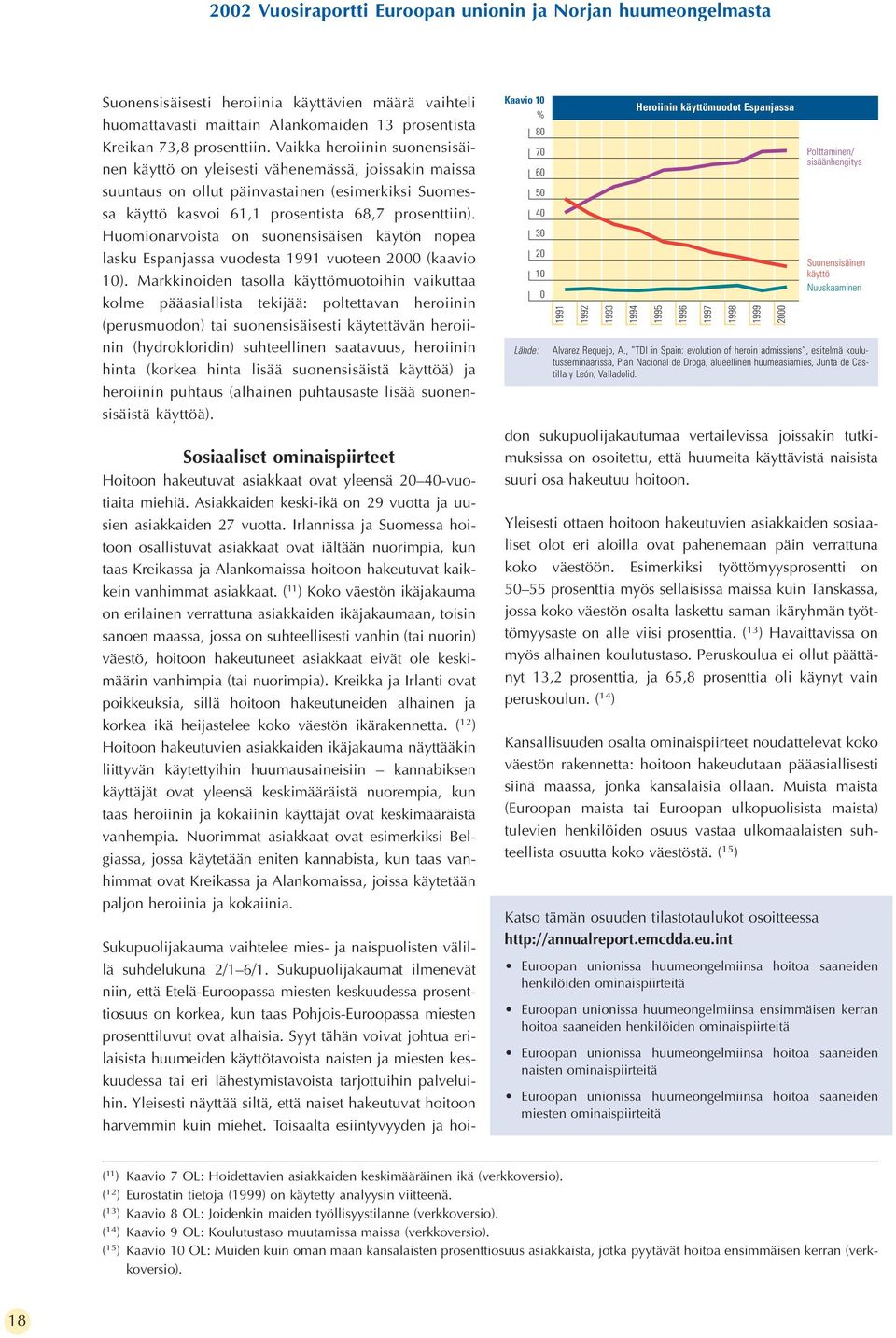 Huomionarvoista on suonensisäisen käytön nopea lasku Espanjassa vuodesta 1991 vuoteen 2000 (kaavio 10).